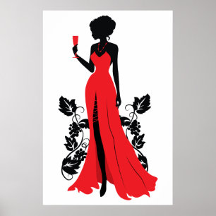 Poster Beautiful silhouette of young woman with wineglass