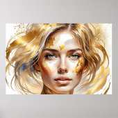 Poster Beautiful Womans Face in Gold Abstrait Aquarelle (Devant)
