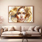 Poster Beautiful Womans Face in Gold Abstrait Aquarelle