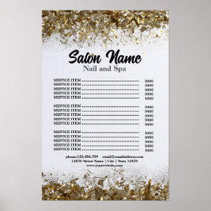 Poster Beauty Nail Salon Prix du menu Gold confetti