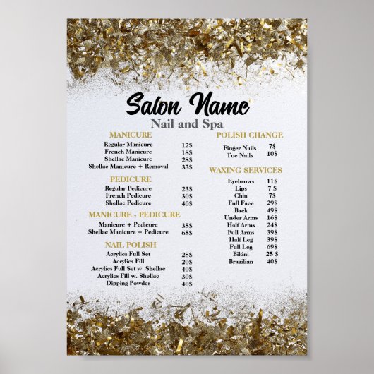 Poster Beauty Nail Salon Prix du menu Gold confetti (Devant)