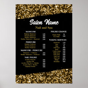 Poster Beauty Nail Salon Prix du menu Gold confetti