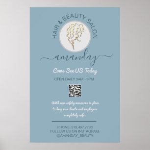 Poster Beauty Salon Be Safe Logo Coiffeur QR Code