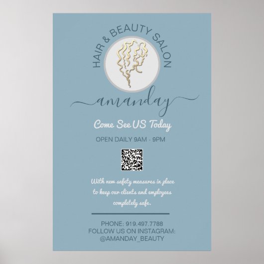 Poster Beauty Salon Be Safe Logo Coiffeur QR Code (Devant)