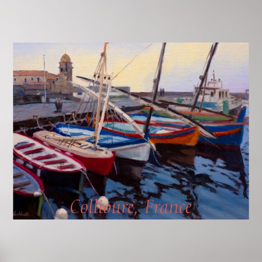 Poster Beaux bateaux rouges orange bleus verts à Colliour (Devant)