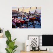 Poster Beaux bateaux rouges orange bleus verts à Colliour (Bureau à domicile)