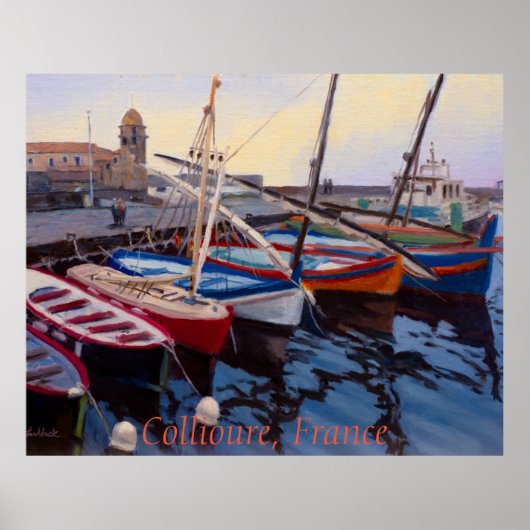 Poster Beaux bateaux rouges orange bleus verts à Colliour (Devant)