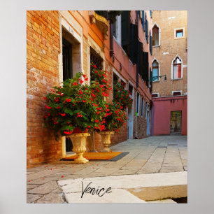 Poster Beaux canaux de fleurs rouges de Venise Italie