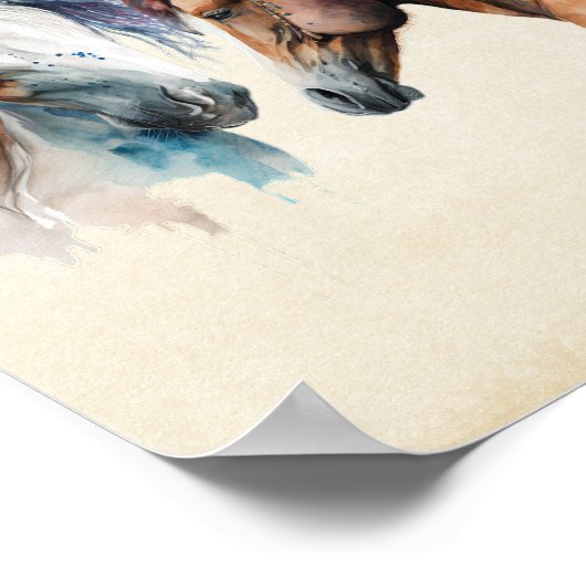 Poster Beaux Chevaux Style Boho Occidental (Coin)