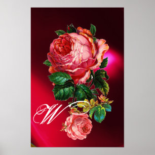 POSTER BEAUX ROSES ROUGES MONOGRAMME