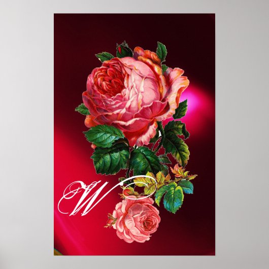 POSTER BEAUX ROSES ROUGES MONOGRAMME (Devant)