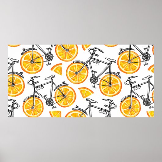 Poster Beaux vélos avec roues orange. Main d'aquarelle (Devant)