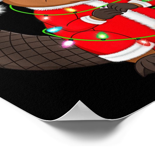 Poster Beaver Christmas Lights Santa Costume Cute Animal (Coin)