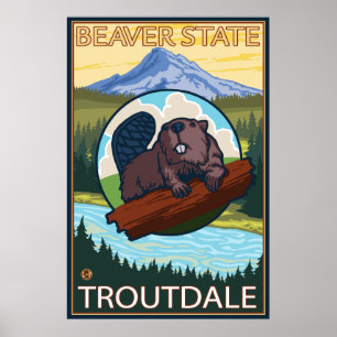 Poster Beaver et Mt Hood - Troutdale, Oregon