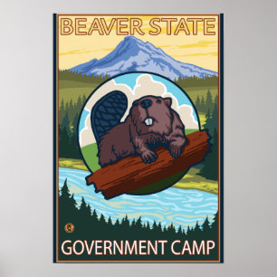 Poster Beaver & Mt Hood - Camp du gouvernement, Oregon