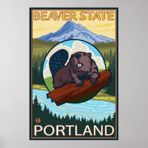 Poster Beaver & Mt. Hood - Portland, Oregon