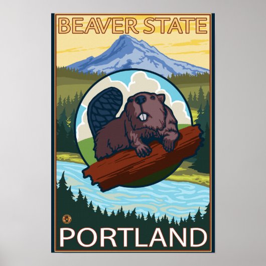 Poster Beaver & Mt Hood - Portland, Oregon (Devant)