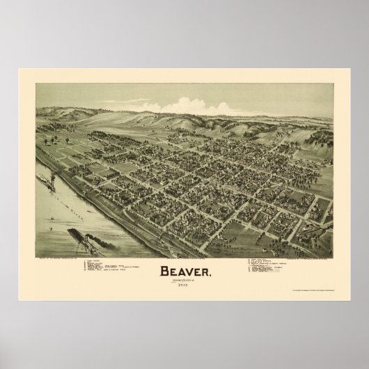 Poster Beaver, PA Carte panoramique - 1900 (Devant)