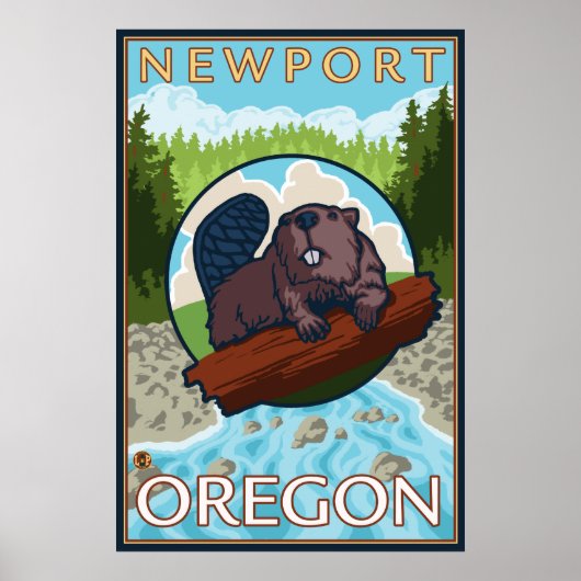 Poster Beaver & River - Newport, Oregon (Devant)