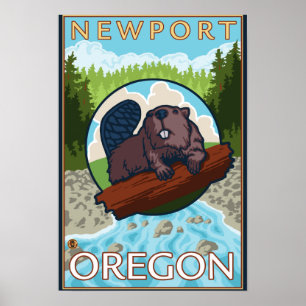Poster Beaver & River - Newport, Oregon