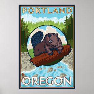 Poster Beaver & River - Portland (Oregon)