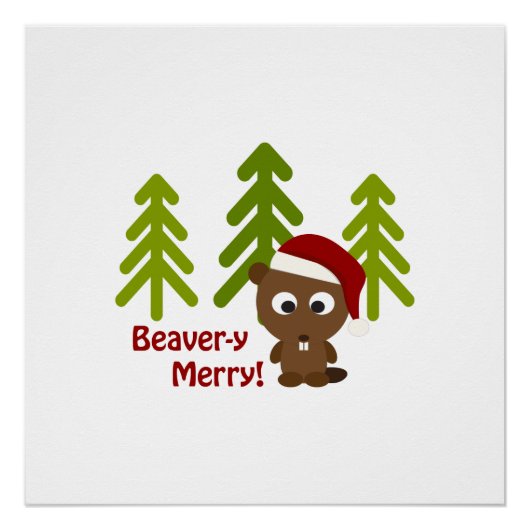 Poster Beaver-y Joyeux ! Beaver de Noël mignon (Devant)