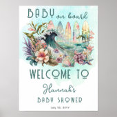 Poster Bébé à bord Baby shower floral de surf tropical (Devant)