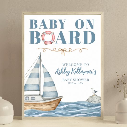 Poster Bébé à bord Baby shower nautique