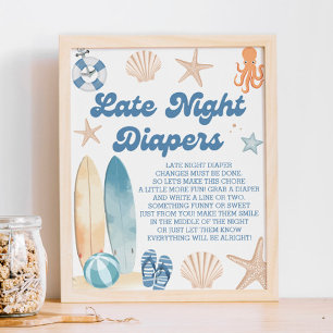 Poster Bébé à bord Baby shower tard la nuit Diapers jeu