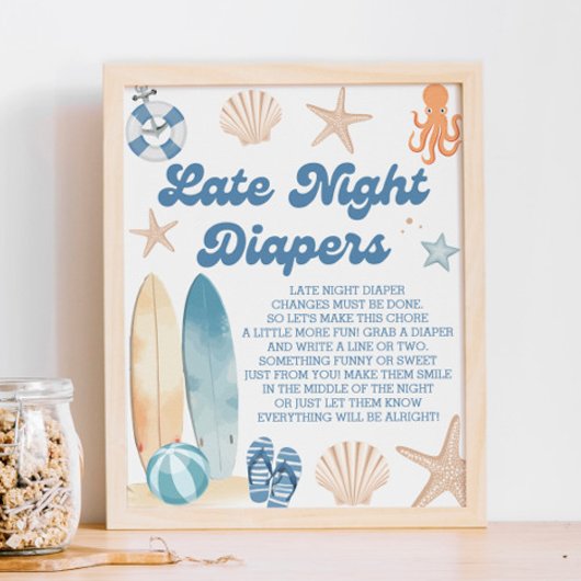 Poster Bébé à bord Baby shower tard la nuit Diapers jeu