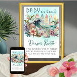 Poster Bébé à bord Tropical Surfing Diaper Raffle<br><div class="desc">Le design exotique et floral "Baby on Board", sur le thème du surf tropical, est un modèle baby shower qui présente un thème neutre pour les hommes et les femmes, avec une touche tropicale. Le design dépeint un ensemble de planches de surf colorées avec l'océan et une vague éclatante au...</div>