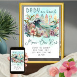 Poster Bébé à bord Tropical Surfing Mom-Osa Bar<br><div class="desc">Le design exotique et floral "Baby on Board", sur le thème du surf tropical, est un modèle baby shower qui présente un thème neutre pour les hommes et les femmes, avec une touche tropicale. Le design dépeint un ensemble de planches de surf colorées avec l'océan et une vague éclatante au...</div>