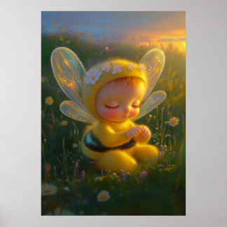 Poster Bébé abeille miel fantaisiste dans un ensoleillé