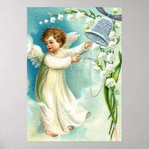 Poster Bébé ange avec cloche bleue