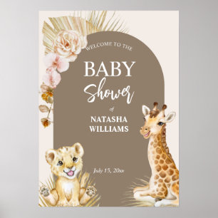Poster Bébé animaux baby shower brun signe de bienvenue