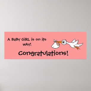 Poster Bébé avec cigogne Bannière Baby shower