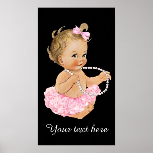 Poster Bébé Ballerine Tutu Rose Perles Baby Shower (Devant)