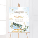 Poster Bébé bleu C'est froid Accueil extérieur<br><div class="desc">Faites de votre événement spécial avec ce Baby shower Cold Outside avec notre jolie et jolie Affiche de bienvenue imprimable avec l'adorable thème Blue Gold Winter. Téléchargez,  personnalisez et créez des souvenirs durables avec cette touche parfaite pour votre fête joyeuse ! BS585</div>