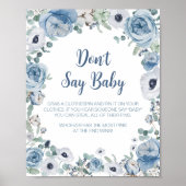 Poster Bébé bleu dans le Baby shower en fleur Ne pas dire (Devant)