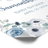 Poster Bébé bleu en fleur Baby shower Bienvenue (Coin)