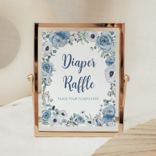 Poster Bébé bleu en fleur Baby shower Déchets Raffle