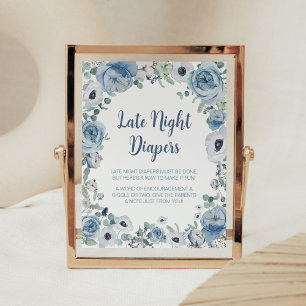 Poster Bébé bleu en fleur Baby shower Late Night Diapers