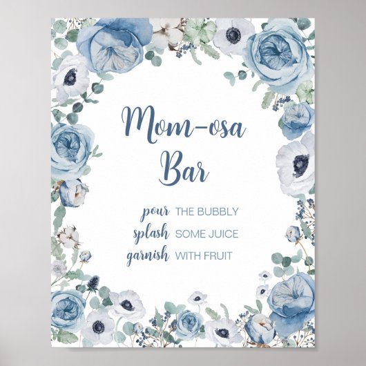 Poster Bébé bleu en fleur Baby shower Maman Osa Bar (Devant)