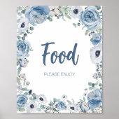 Poster Bébé bleu en fleur Baby shower nourriture (Devant)