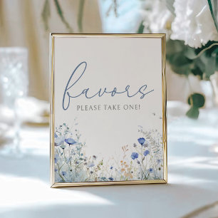 Poster Bébé Bleu En Fleur Fleur sauvage Douche Faveur Sig