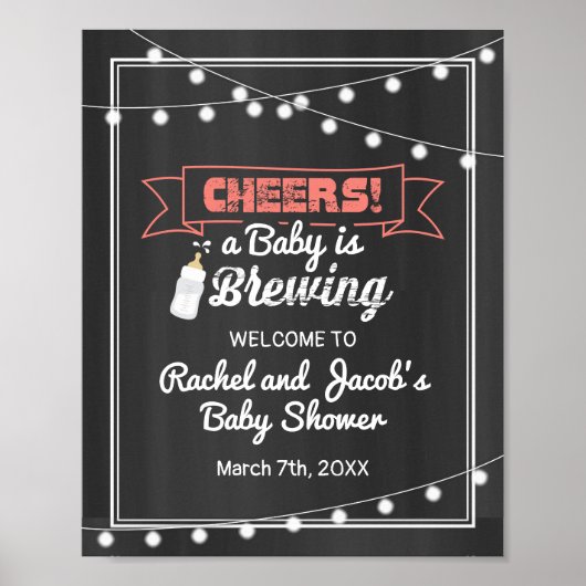 Poster Bébé brasse Coral & Chalkboard Welcome Douche (Devant)
