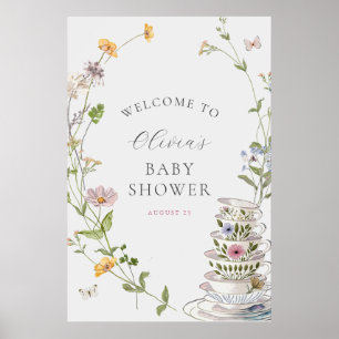 Poster Bébé brasse Fleur sauvage Thé Baby shower Bienvenu