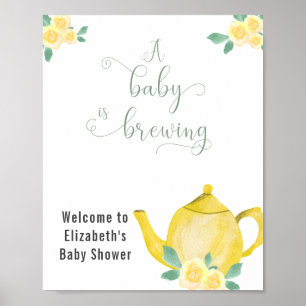 Poster Bébé brasse Yellow Teapot Baby shower Bienvenue