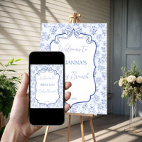 Bébé brunch bleu toile ruban baby shower accueil