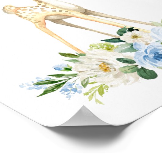 Poster Bébé cerf, Animaux des bois, Boho, Fleurs bleues (Coin)